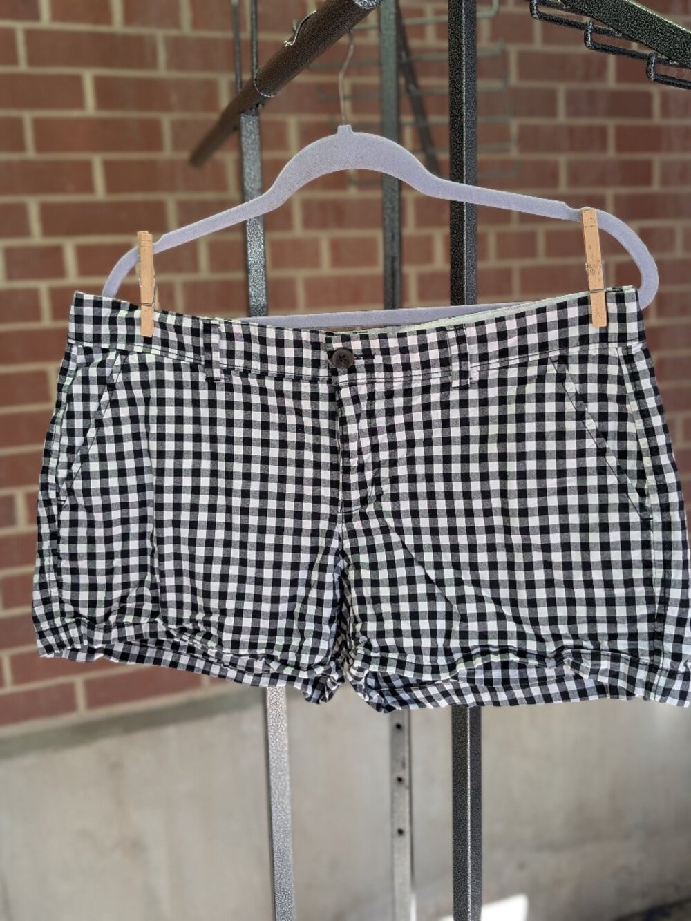 Old Navy Gingham Shorts Women Size 12 Black White Check 100% Cotton Cottagecore